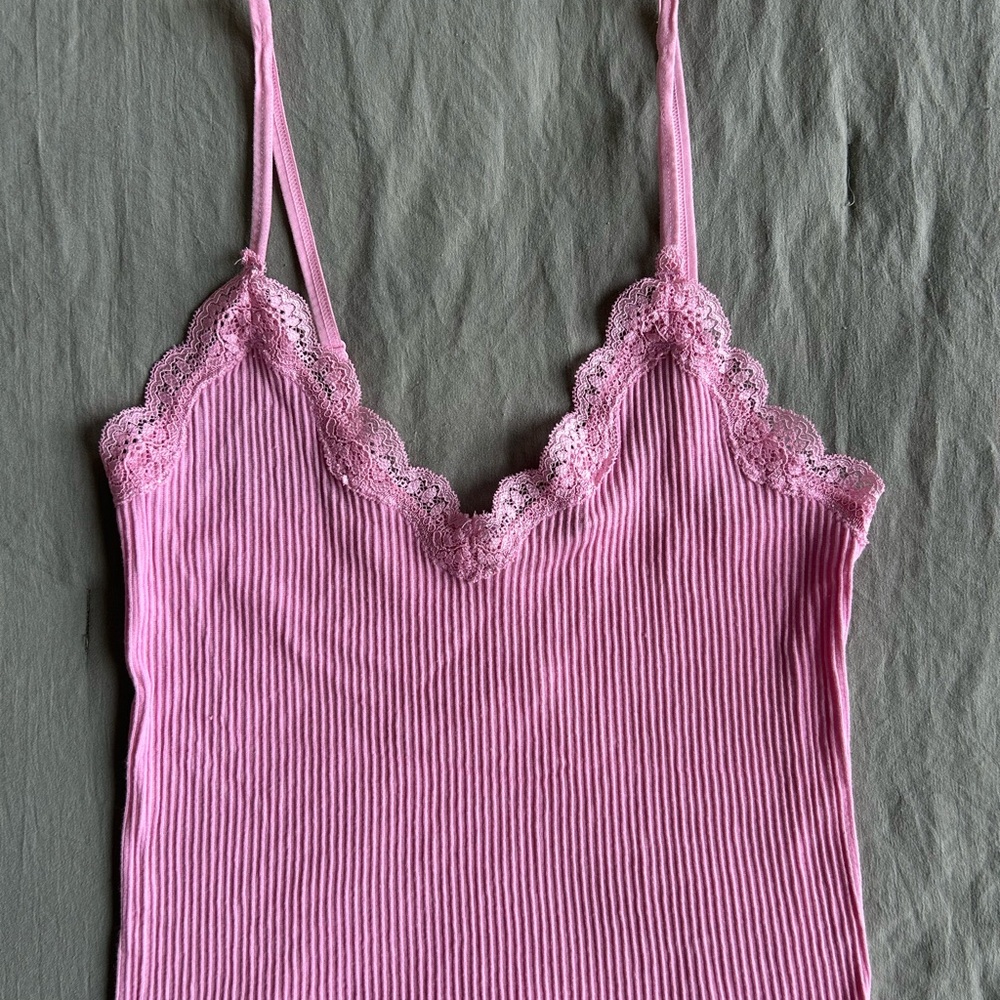 Stradivarius Pink Ribbed Sleeveless Camisole Top